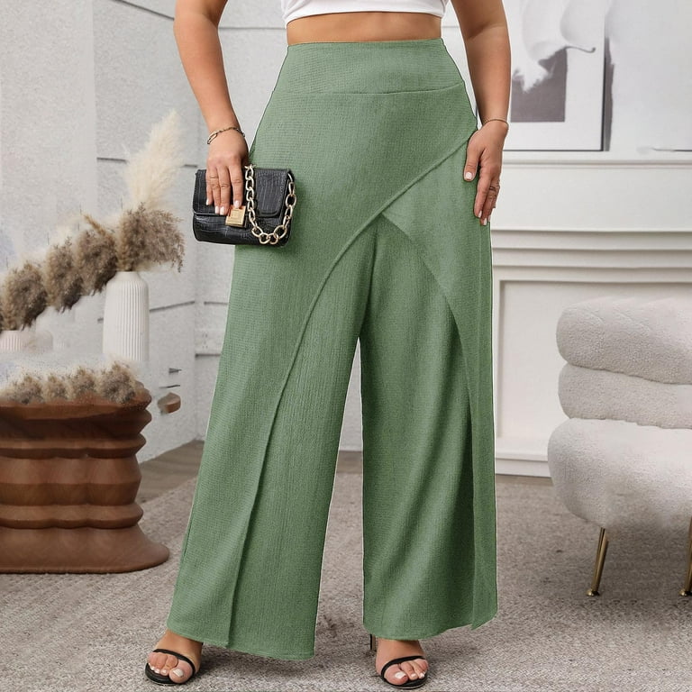 CHUMUD Wide Leg Dress Pants for Women Chic Wrap Skirted Summer Loose Fit  High Waist Business Casual Pants with Pockets - Walmart.com