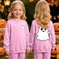 thumbnail image 2 of CAICJ98 Halloween Sweatshirt Toddler Pumpkin Ghost Pullover Kids Crewneck Long Sleeve Shirt Cute Spooky Season Tops Boys Girls Halloween Sweatshirt (Pink,4-5 Years), 2 of 9