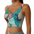 thumbnail image 2 of Fotbe Cool Dino Playing Skateboard Pattern Womens' Sports Bra Longline Wirefree Padded with Medium Support Sports Moisture-Wicking Workou Vest,Tank Top-Medium, 2 of 7