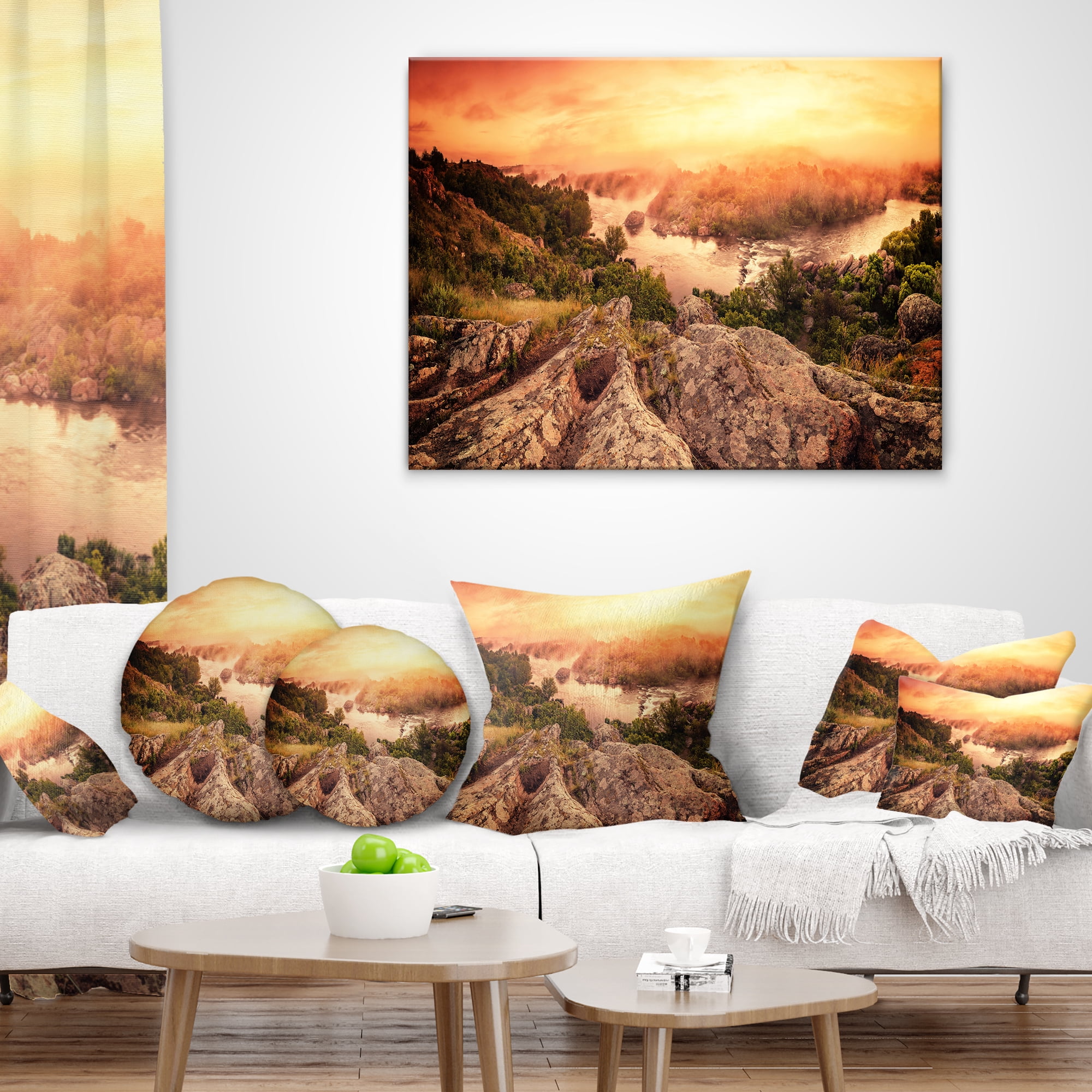Designart Vintage Mountain Sunrise - Landscape Photography Throw Pillow - 12x20