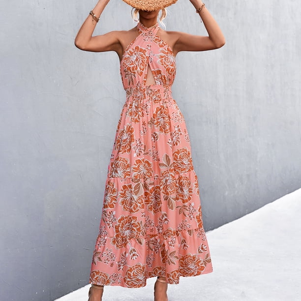 Vestido de mujer con cuello halter cruzado, vestido de verano para mujer, vestido largo de verano sin espalda para mujer, vestido de verano con cuello halter cruzado, calidad en la que puede confiar