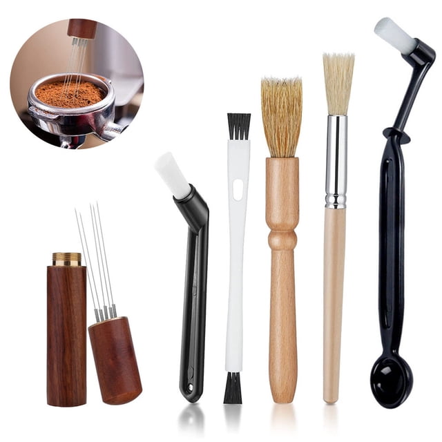Xihbxyly Ofertas relámpago hoy Juego de 6 cepillos de limpieza para cafeteras, cepillo de limpieza de madera y cepillo de nailon para cafeteras