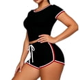 thumbnail image 5 of Maqroz Women 2 Piece Outfits Sets Summer Short Sleeve Crew Neck Cropped Top and Shorts Set Drawsting Elastic Waist Casual Vacation Travel 2026 Black S, 5 of 6