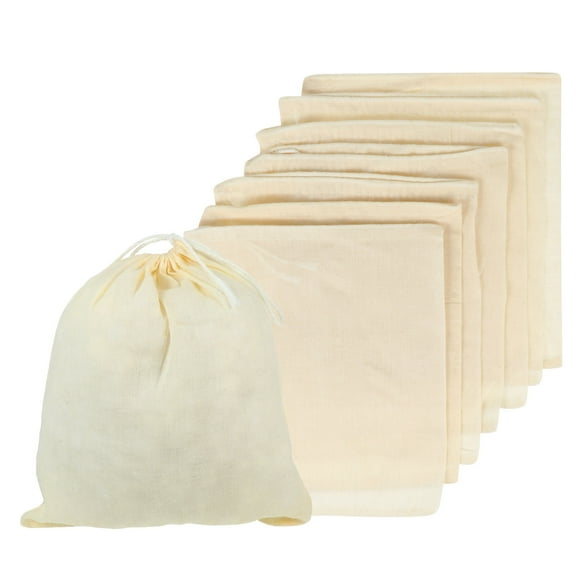 KALLORY 7Pcs Natural Cotton Drawstring Soup Bag Reusable Spice Strainer