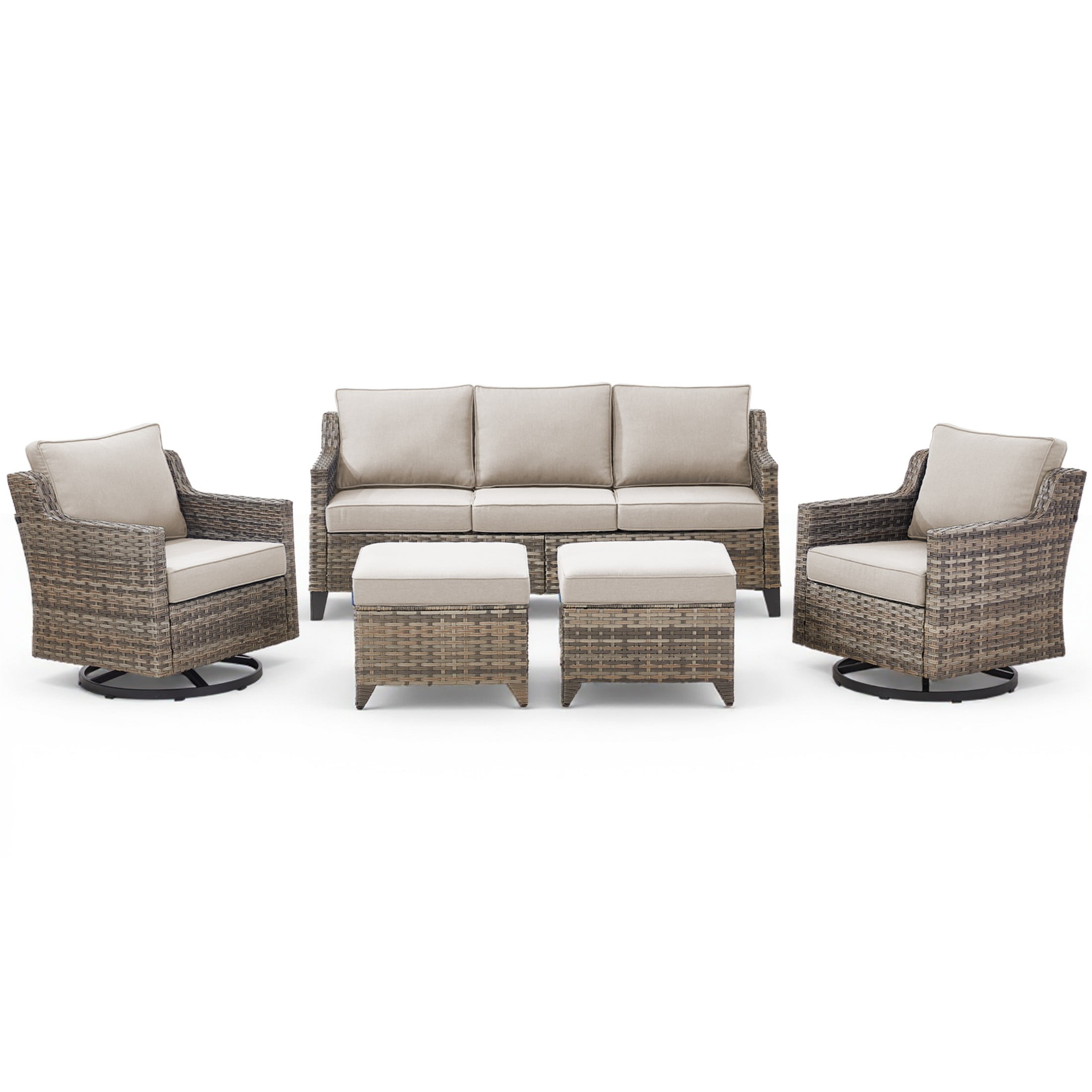 Unnifurnzi Patio Furniture Set-5 Pieces All Weather Wicker Outdoor Furniture Outdoor Swivel Rocking Chairs with Patio Couch Outdoor Patio Furniture Set for Porch Balcony Deck-Gray/Beige