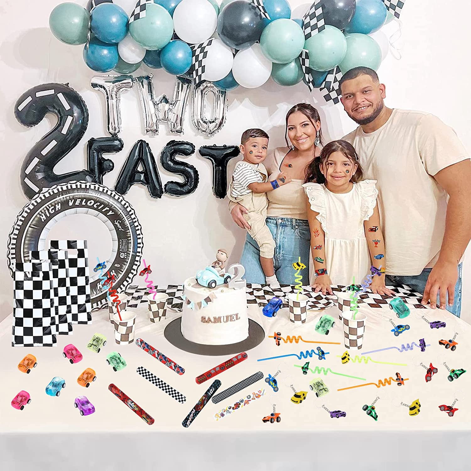 12 Pack Race Car Party Favors for Kids Boys Checkered Gift Bags Flags Keychains Straws Slap Bracelets Mini Race Cars Tattoo Race Car Themed Birthday Party Supplies Baby Shower Goodie Bag Pinata Filler