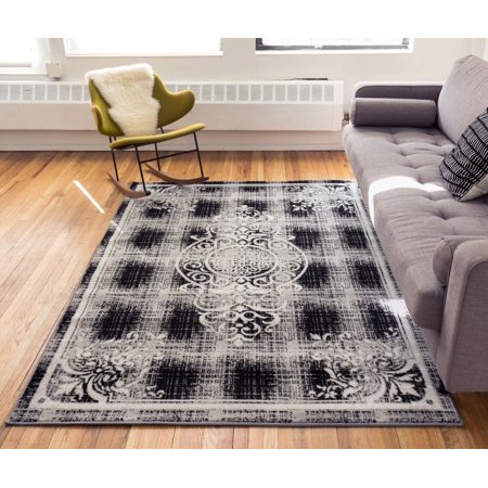 - Tribeca Medallion Grey French Distressed Modern Classic European Border Area Rug Easy Clean Stain Fade Resistant Doormat Contemporary Vintage Floral Aubusson Thick Soft Plush