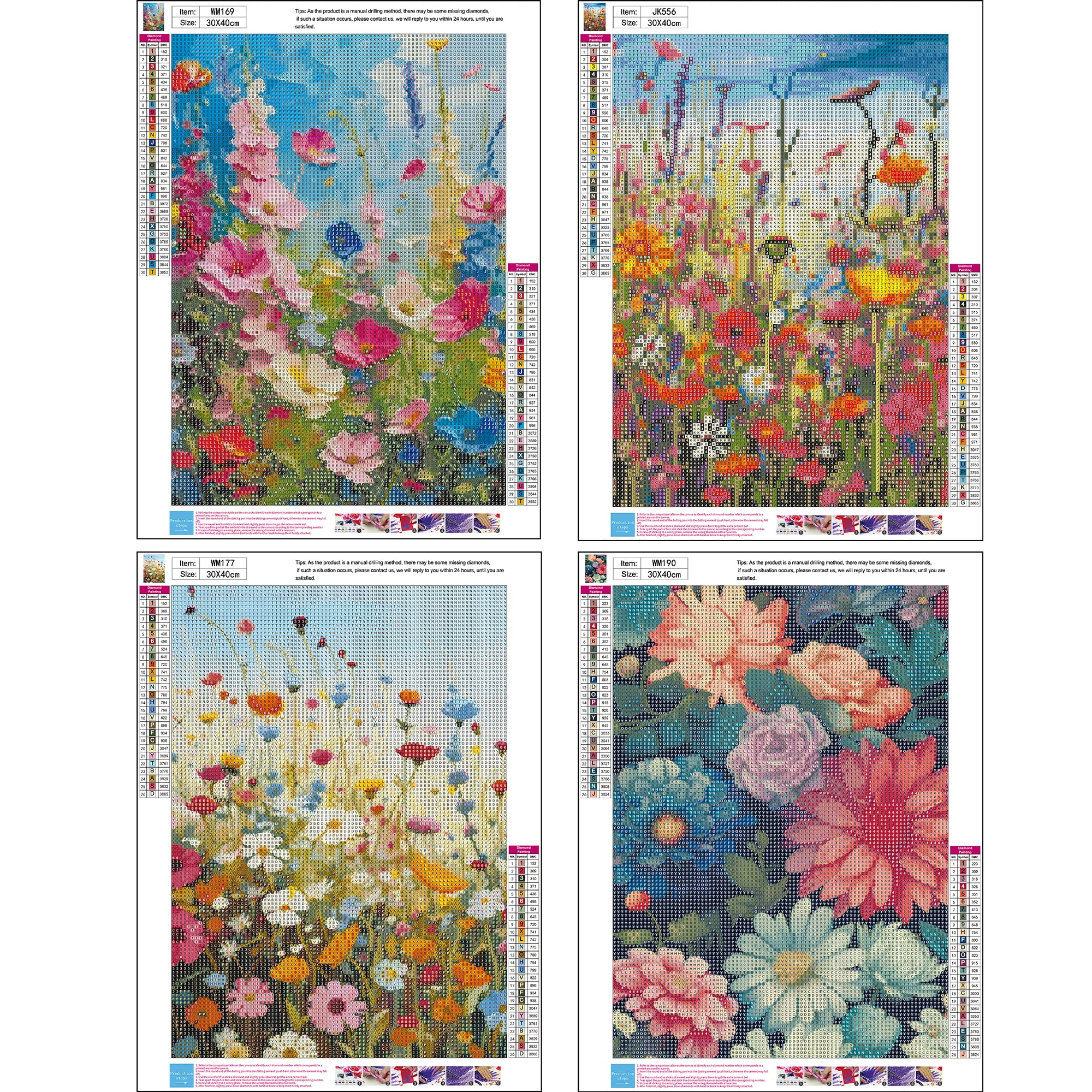 Mosaflare 4-Pack Diamond Art Painting Kits,Retro Flowers Art Craft Kits,Full Round Drill,Home Wall and Relaxing 12"×16"