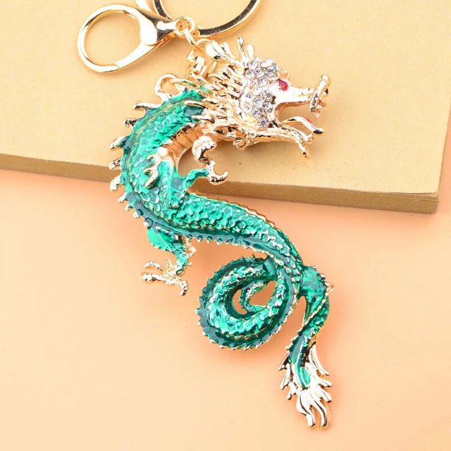 Llaveros de diamantes de imitación chinos, soporte de cadenas de animales de cristal, danza del dragón, León, ópera, llaveros de coche, dijes de bolso