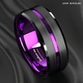 8/6mm Black Tungsten Carbide Thin Purple Line Wedding Band Ring Men