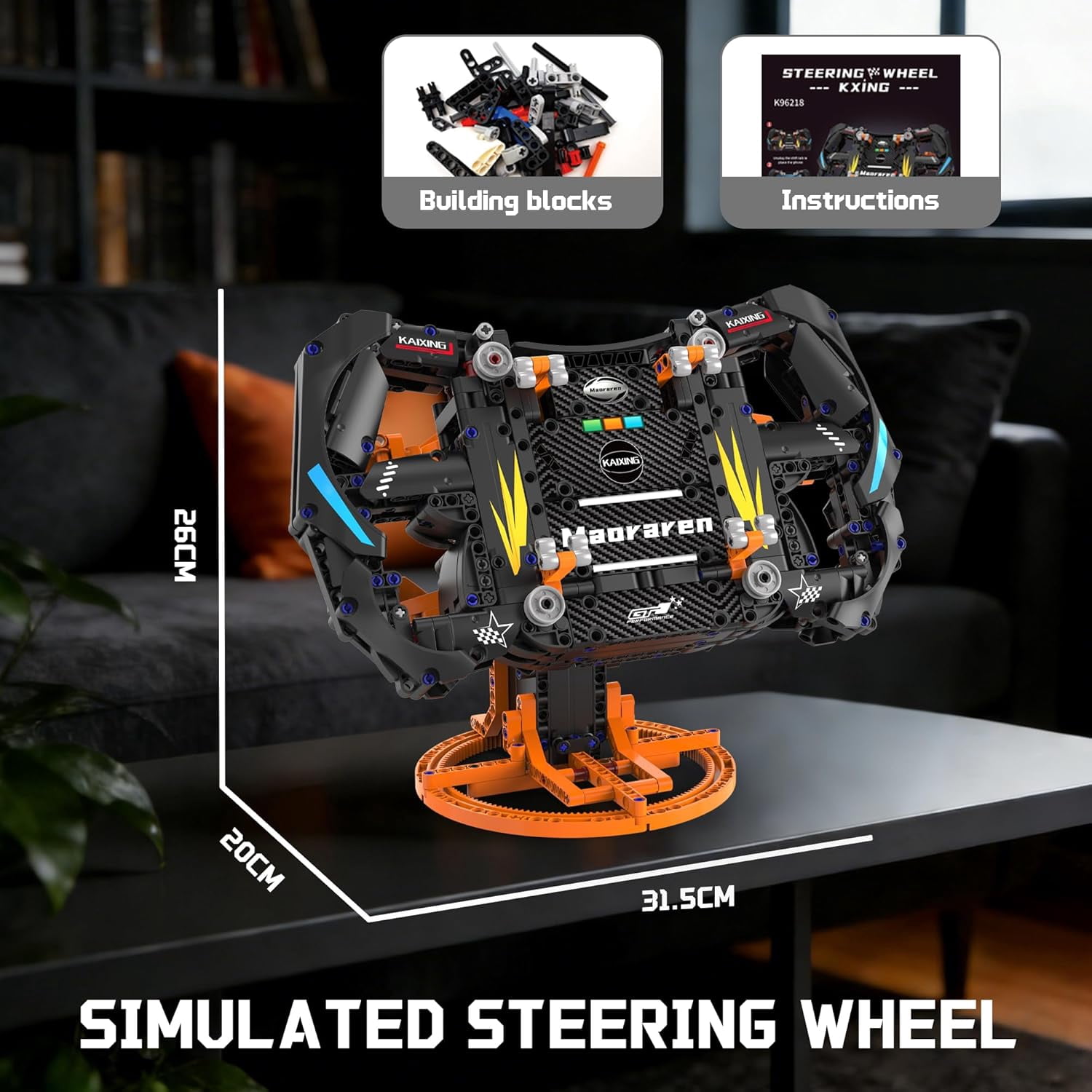Racing Simulator Steering Wheel Building Set, Mechanical Formula Sim Cars Driving, Collectible Model Kit with Moving Parts & Phone Holder, 935PCS
