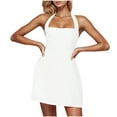 thumbnail image 7 of Qiopertar Women's Casual Halter Neck Dress Sleeveless Square Neck Solid Color Short Dress Stylish Comfy Vacation Beach Party, White S, 7 of 7