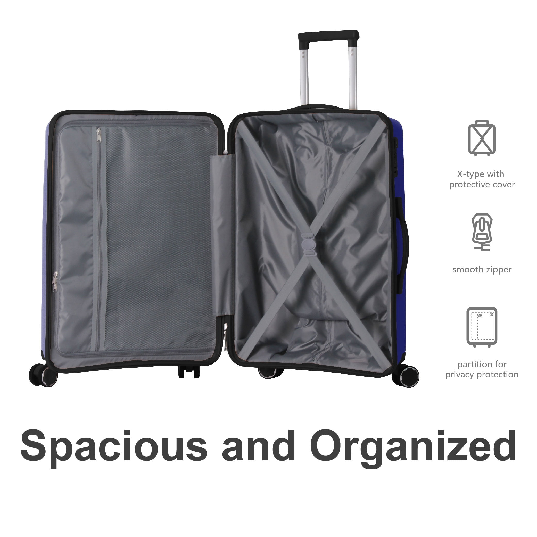 MAYEERTY 3-Piece Luggage Set, Lightweight Polypropylene Suitcases with TSA Lock & Spinner Wheels, Blue