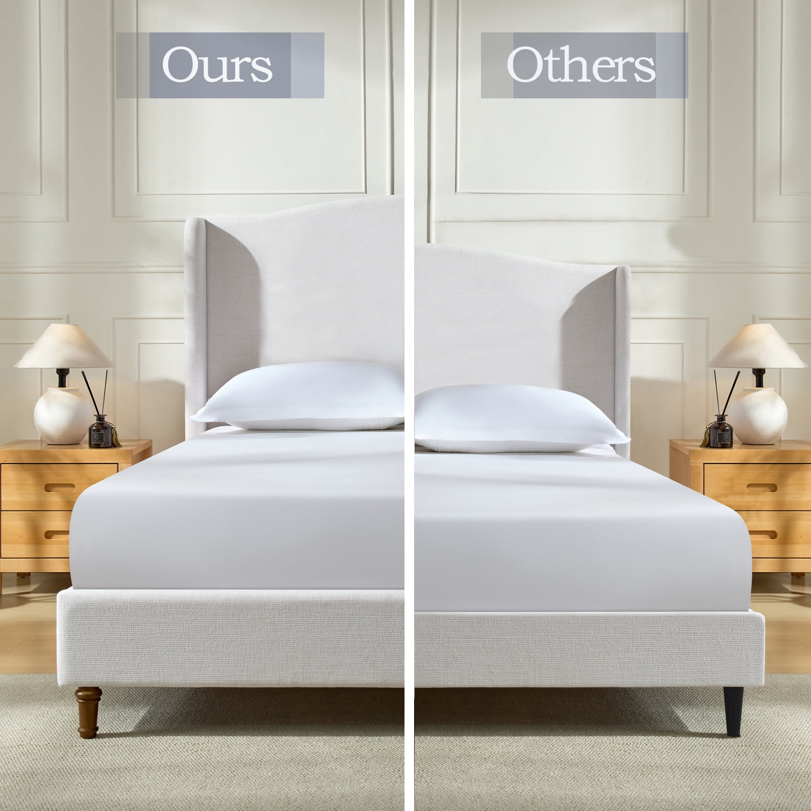 Miniyam 54" High Queen Size Upholstered Bed with Wingback Headboard for Adult, Ivory White