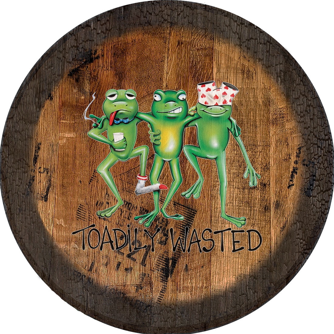 Toadily Wasted Drunk Frogs Pub Sign Large Oak Whiskey Barrel Wood Wall
