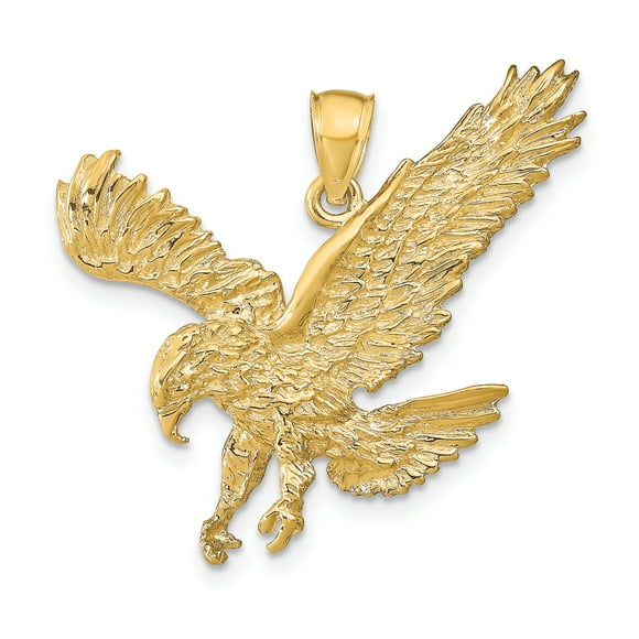 14K Yellow Gold Textured Eagle Landing Pendant