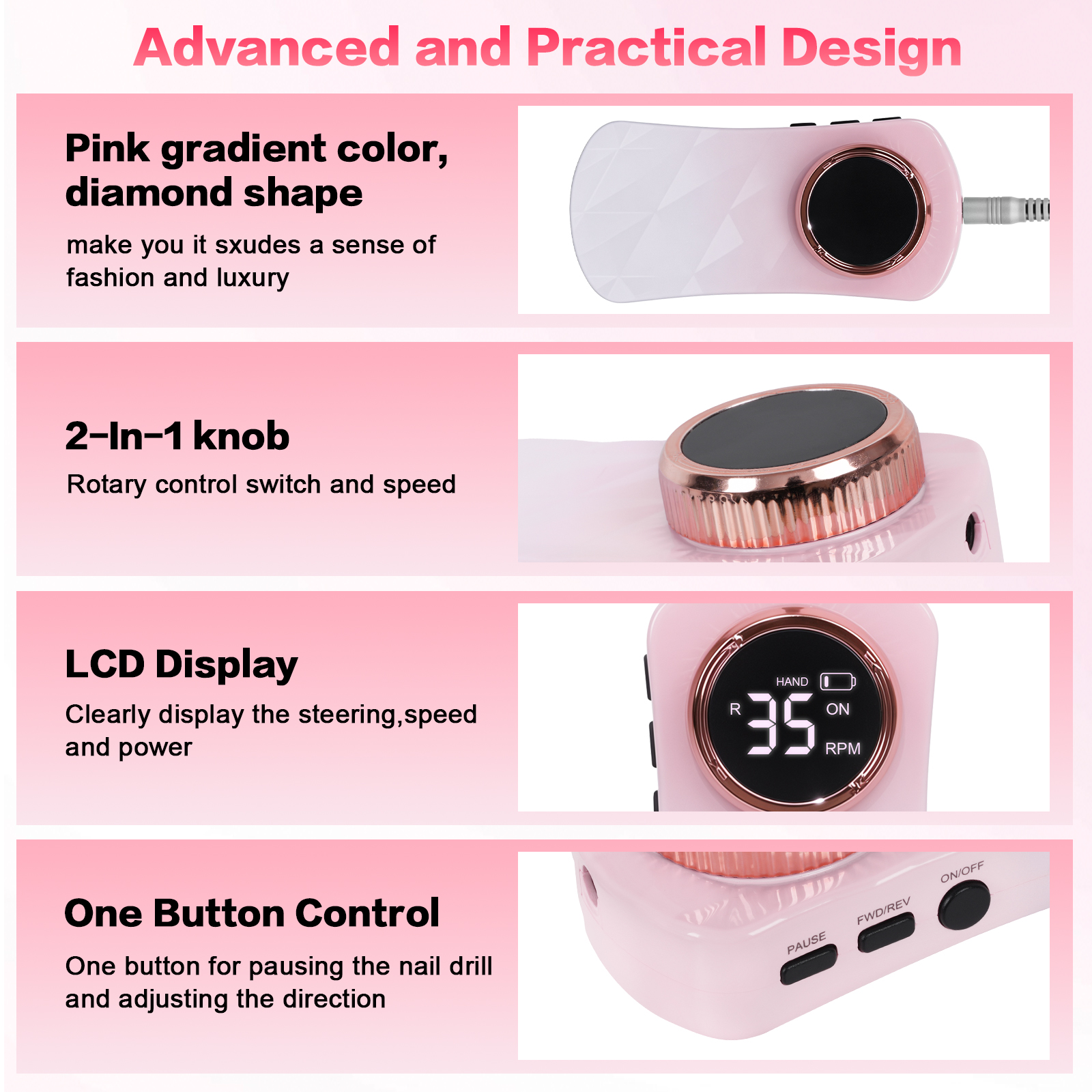 FETERVIC Electric Nail Drill Machine, 35000RPM Nail File Kit for Acrylic Gel Nails Polish Rechargeable Portable Manicure Pedicure Kit for Women Manicure Salon, Green