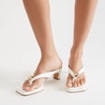 thumbnail image 4 of YDN Women Trendy Open Split Toe Thong Sandals Slip on Kitten Low Heel Mules Daily Dress Shopping Outdoor Slides Size 6.5 White, 4 of 4