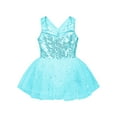 thumbnail image 3 of YONGHS Kids Girls Sequins Ballet Dance Tutu Dress Sleeveless Crisscross Back Skirted Leotard Lake Green 8, 3 of 5