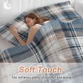thumbnail image 4 of 3 Piece Blue Brown Plaid Duvet Cover Set Queen Size, Microfiber Comforter/Quilt Cover with Corner Ties and 2 Pillowcases, Vintage Abstract Stripes Lattice All Season Soft Bedding with Zipper Closure, 4 of 8