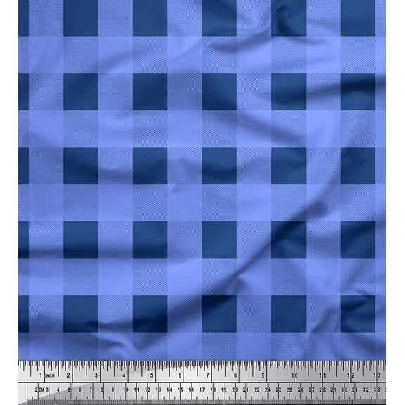 Soimoi Blue Poly Georgette Fabric Check & Dots Fabric Prints By Yard 42 Inch Wide