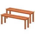 thumbnail image 1 of Patiojoy 2Pcs Outdoor Solid Wood Bench Backless Dining Bench w/ Slatted Seat, 1 of 9