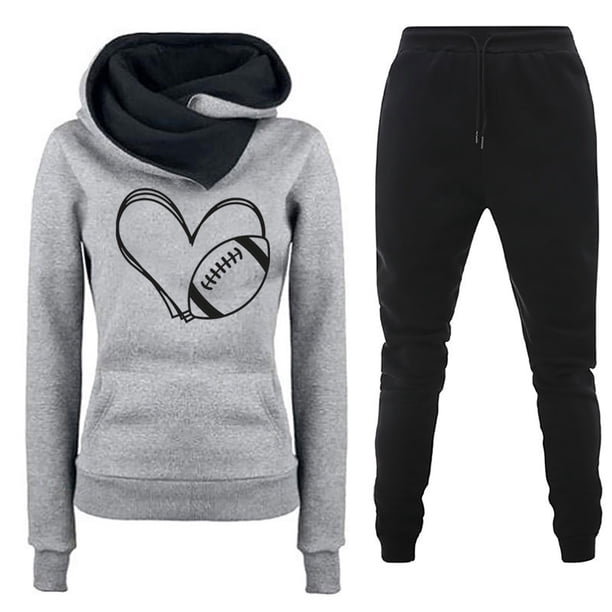 Puntoco Conjunto de dos piezas de suéter y pantalones estampados de manga larga con capucha y cuello redondo para mujer Puntoco Puntoco-5091