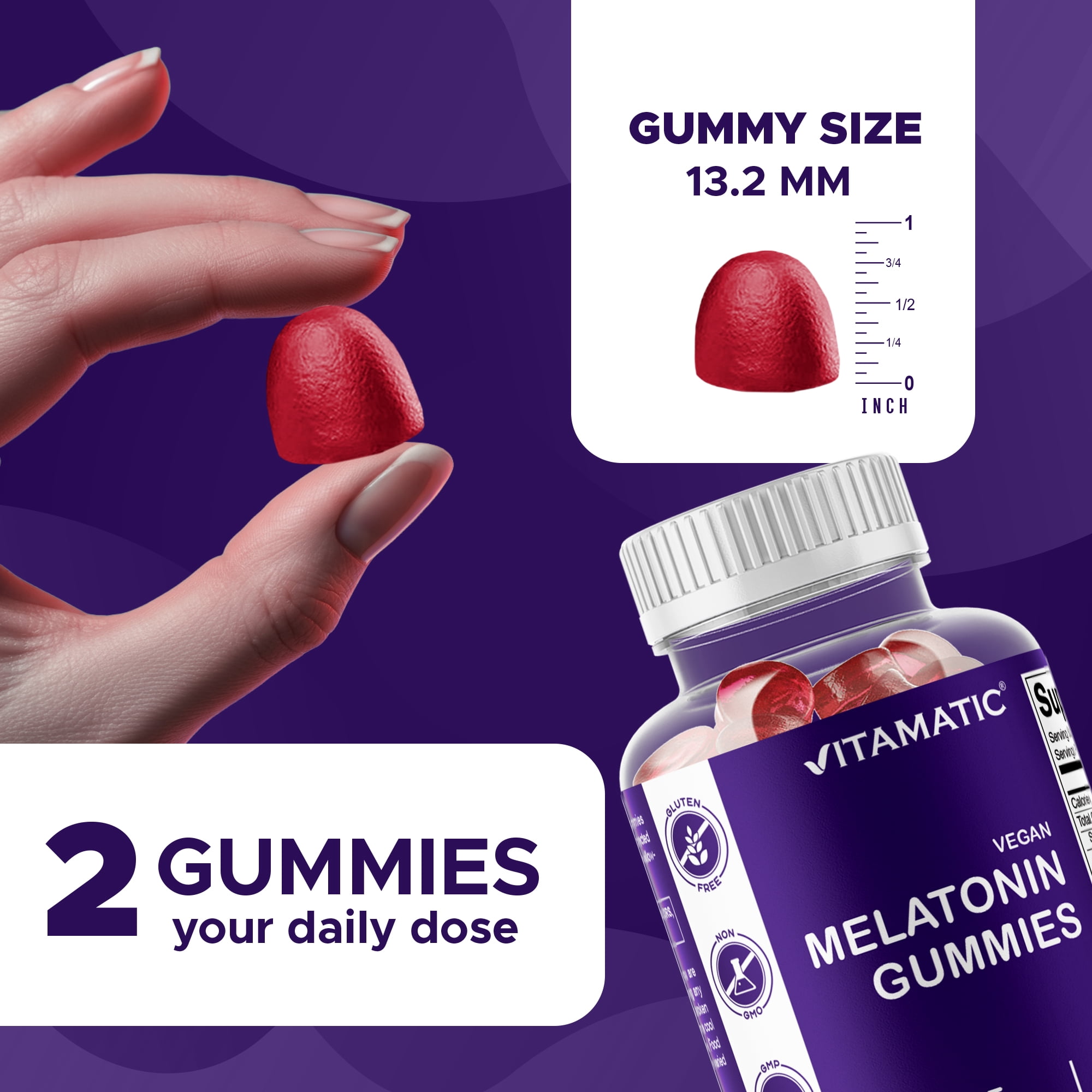 3 Pack Vitamatic Melatonin Gummies for Kids & Adults - (2.5mg 5mg & 10mg Doses) - 60 Vegan Gummies - Natural Sleep Aid Supplement (Total 180 Gummies)
