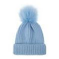 thumbnail image 2 of CUZIBR Girls Winter Hat Knitted Beanie Solid Color Thick Lined Thermal Cap For Infant Boys Stylish Cozy Hat,Sky Blue,One Size, 2 of 4