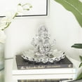 thumbnail image 3 of DecMode Silver Polystone Eclectic Ganesh Buddha Sculpture Sitting on a Double-Petal Lotus Flower, 10"W x 7" H, 3 of 9