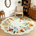 thumbnail image 6 of NEWLAKE Creamy Beige Floral Area Rug, 4' Round, Machine Washable Rug, Non-Slip Backing, 6 of 7