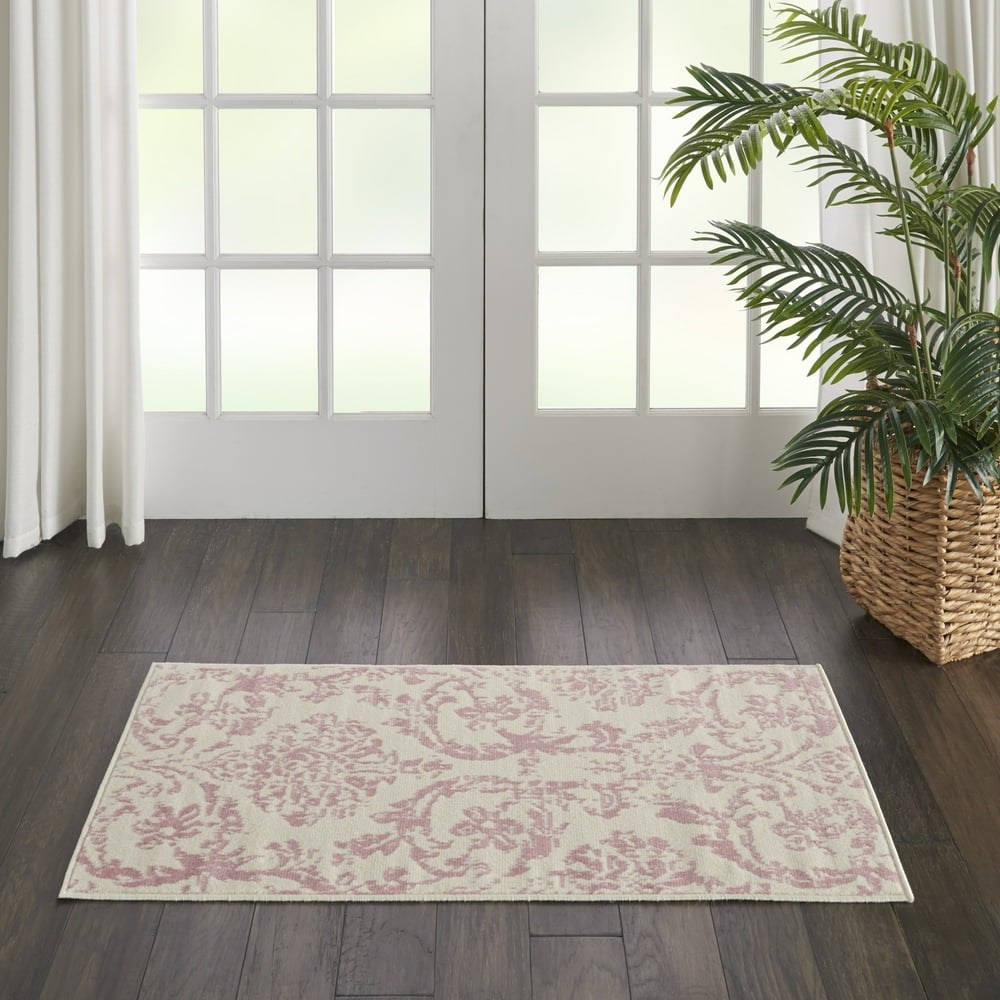 Nourison Jubilant Farmhouse Damask Ivory/Pink Area Rug - Walmart.com