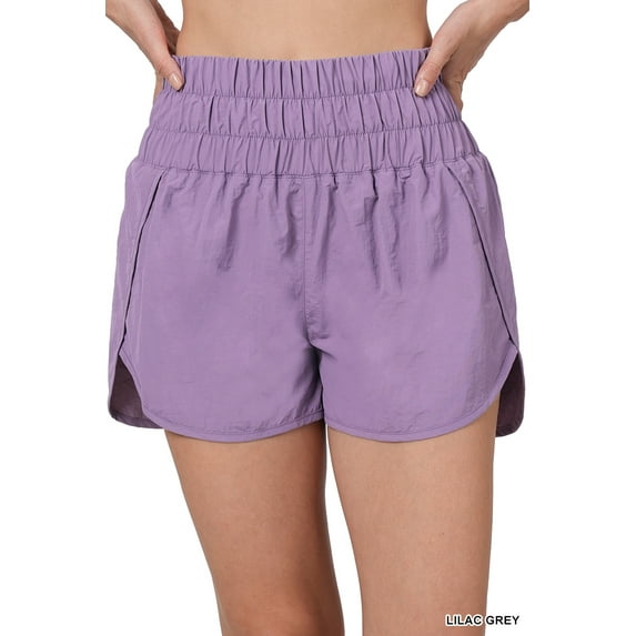 TheLovely Women's Casual Windbreaker Smocked Waistband Running Active Gym Shorts w/Built-In Inner Brief