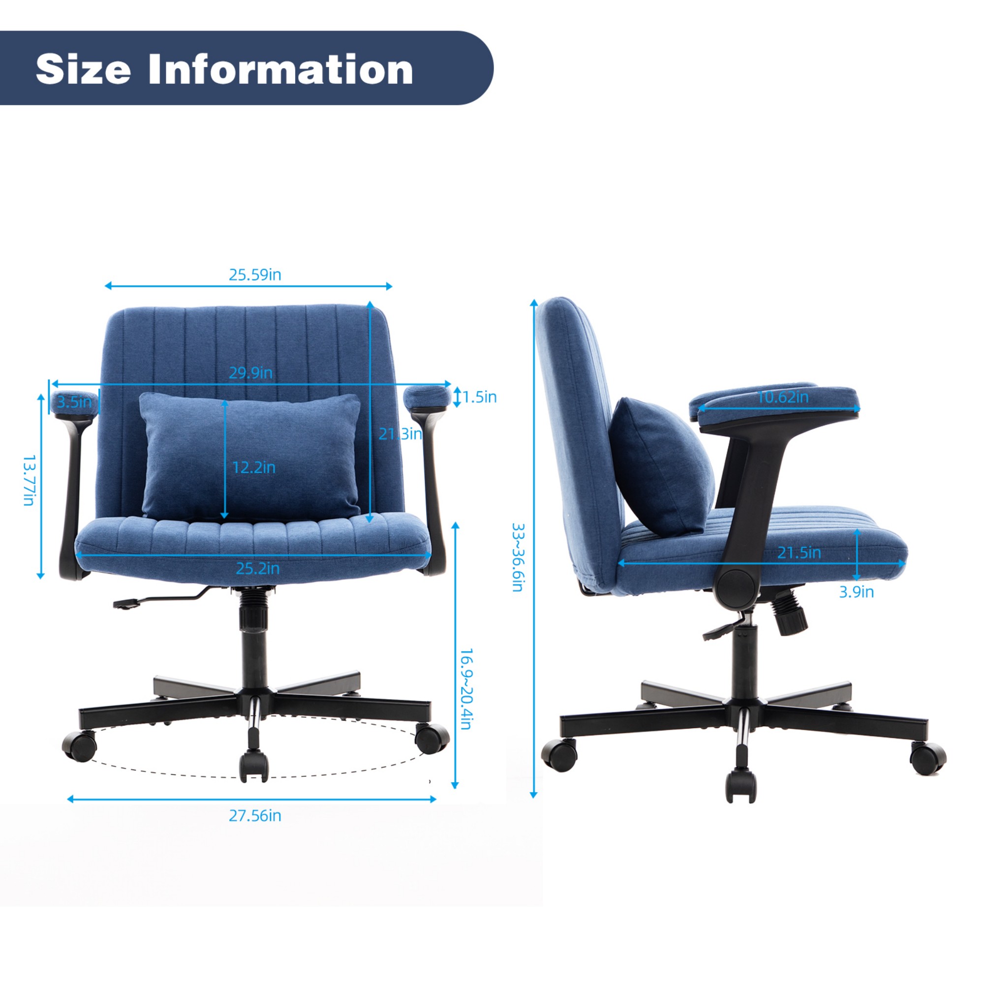 Leumius Velvet Office Chair Criss Cross Legged Chair with Wheels,Reading Chair Vanity Task Desk Chair for Home Office,Blue