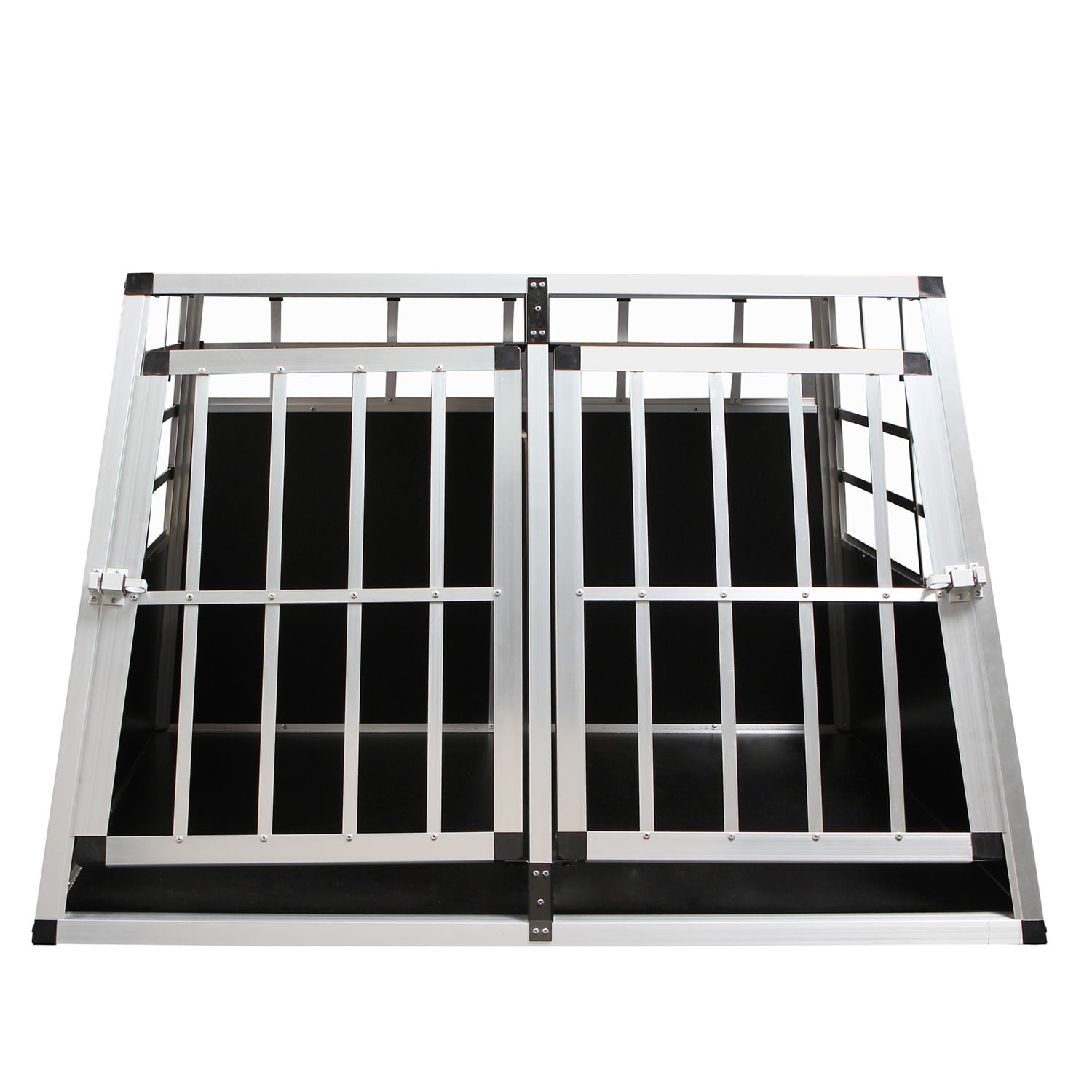 Pefilos Double Doors Pet Car Transport Cage Carriers, Lightweight Aluminum Dog Cage, Trapezoidal Kennel Design for Small and Medium Dogs, Silver Pefilos Double Doors Pet Car Transport Cage Carriers, Lightweight Aluminum Dog Cage, Trapezoidal Kennel Design for Small and Medium Dogs, Silver