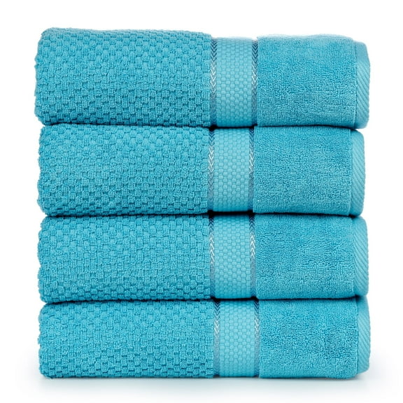 Ample Decor Sky Blue Bath Towels for Bathroom Set of 4 100% Cotton Popcorn Textured -Quick Dry, Highly Absorbent, OEKO-TEX Certified, Machine Washable - Mulaayam Collection - 30 X 54 Inch