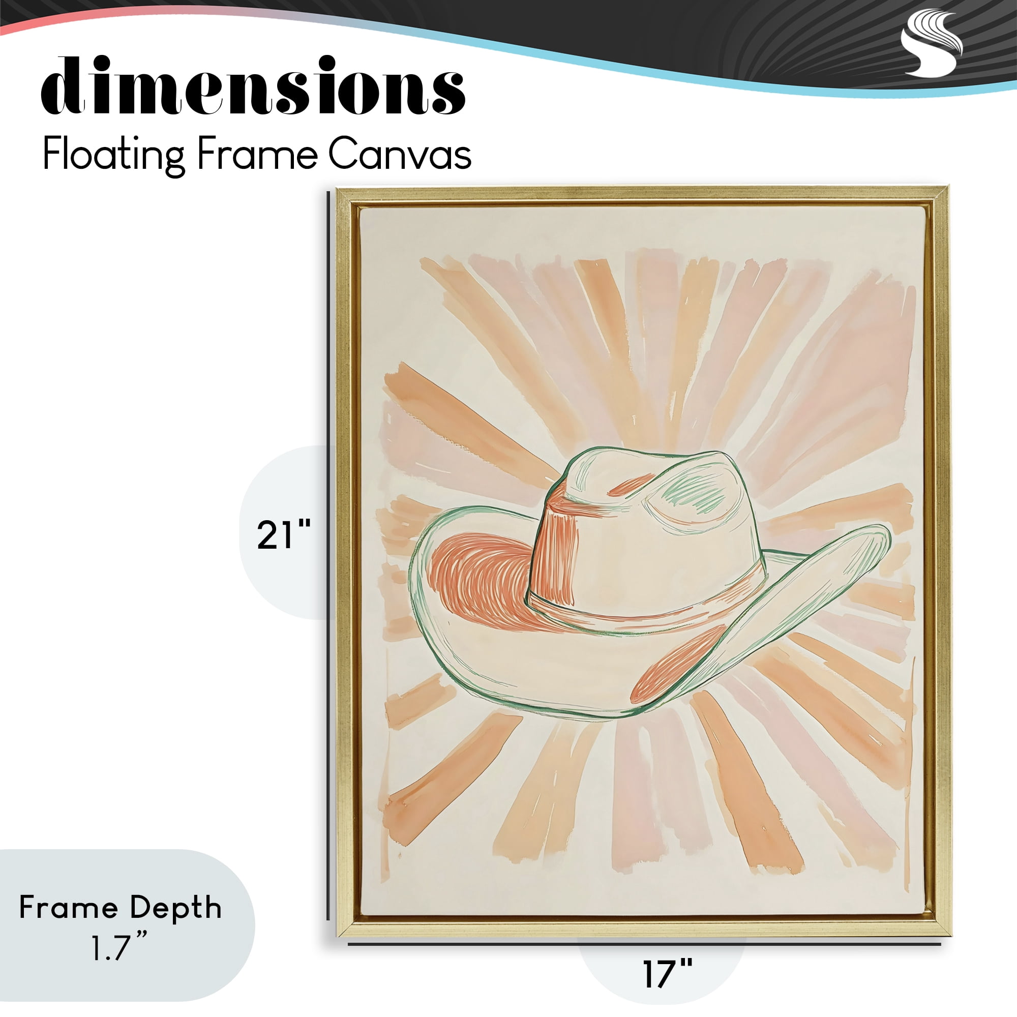 Stupell Industries Sunburst & Cowboy Hat Gold Framed Floater Canvas Wall Art, design by The Prints Vibe