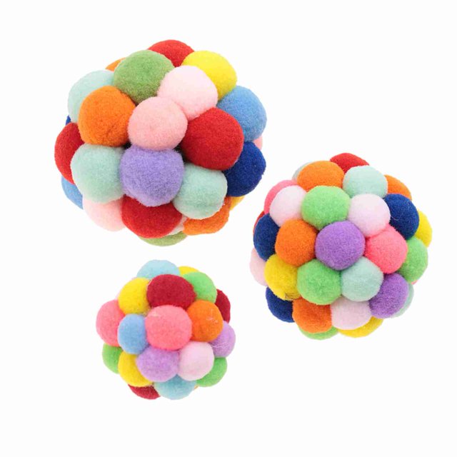Cat Toys Balls, Cat Pom Pom Balls Cat Toys Interactive Playing Chewing Toys Colorful Soft Fuzzy Balls with Bell for Indoor Cats and Kittens Exercise Interactive Training Tool