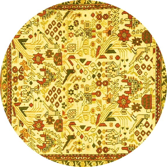 Ahgly Company Machine Washable Indoor Round Animal Yellow Traditional Area Rugs, 5' Round