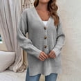 thumbnail image 2 of Women's Cardigan SweaterKnit Loose Solid Color Hollow Out Cardigan Button Slit Sweater, 2 of 3
