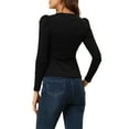thumbnail image 3 of INSPIRE CHIC Women's Casual Round Neck Puff Long Sleeve Button Decor Peplum Blouse XS Black, 3 of 6