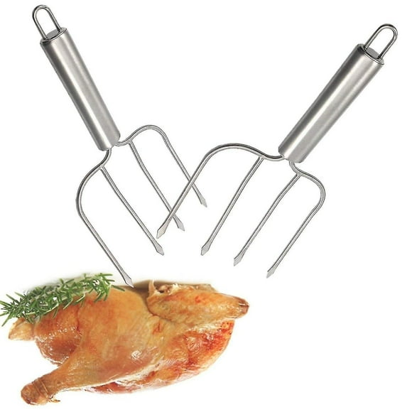 2pcs Stainless Steel Meat Lifting Forks, Silver