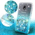 thumbnail image 3 of Liquid Glitter Bling Diamond Phone Case For Galaxy J3 2018 Case,Galaxy J3 Orbit Case,=J3 Star Case,Galaxy J3 V 2018/J3 Achieve/J3 Aura/Express Prime 3/Amp Prime 3 Case - Teal/Clear, 3 of 5