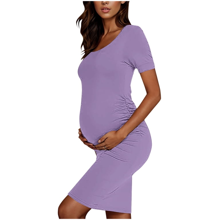 Womens Maternity Midi Dress Crew Neck Short Sleeve Pregnancy Dresses Fashion Elegant Side Ruched Tunic Solid Color Dress - Walmart.com Womens Maternity Midi Dress Crew Neck Short Sleeve Pregnancy Dresses Fashion Elegant Side Ruched Tunic Solid Color Dress - Walmart.com