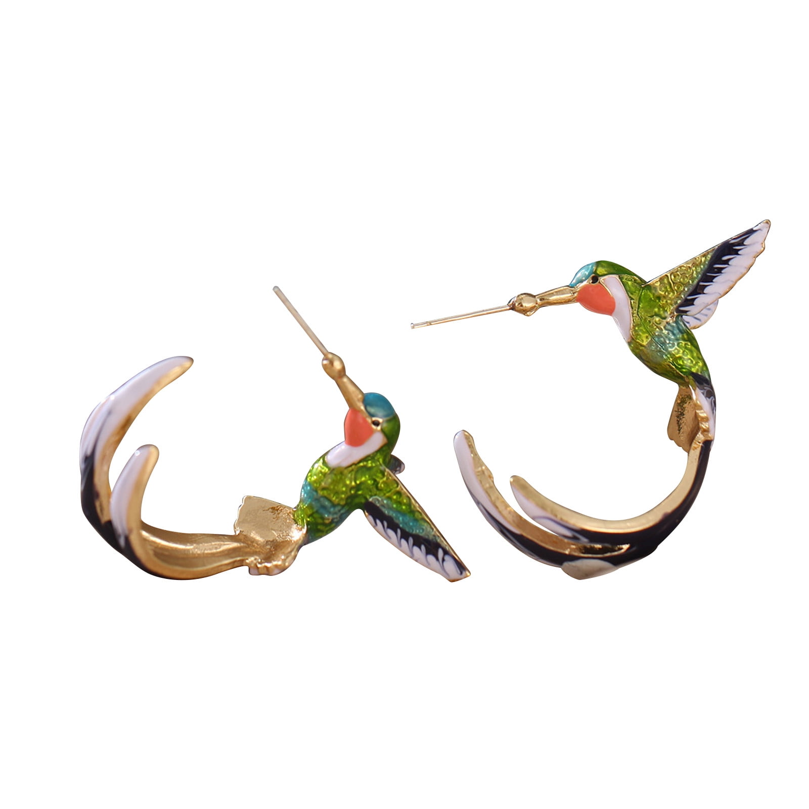 ETEERNVITY A Pair Cute Hummingbird Earrings Flying Hummingbird Oil Painting Earrings with Gift Box Enamel Hummingbird Stud Earrings Symbolize Vitality Elegant Jewelry 