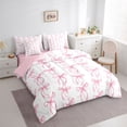 thumbnail image 2 of Erosebridal Kawaii Ribbon Twin Bedding Sets 7-Piece for Kid, Butterfly Knot Bedding Comforter Set, White Pink, 2 of 7