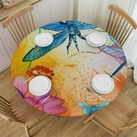 

BCIIG Dragonflies Flowers Colorful Round Table Cover Stain Resistant and Washable Perfect for Indoor and Outdoor Use Kitchen Dining Wedding Parties 100% Polyester Fiber 31 -35