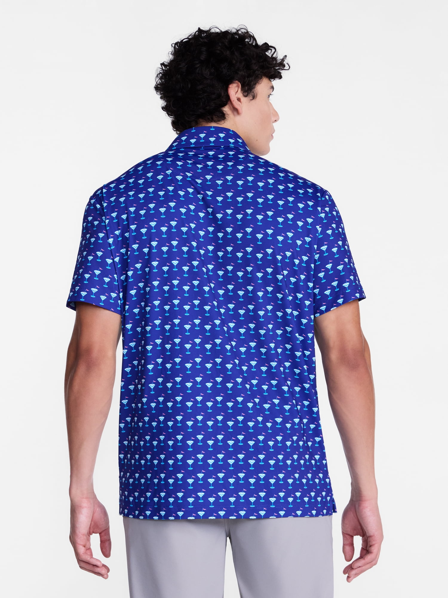 Birdie Bound Men's and Big Men's Printed Martini Glass Polo Shirt, Sizes XS-4XLT