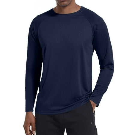 Men s Crew Neck Raglan Pullover Solid Top Lightweight Breathable Quick-Dry Soft Stretch 4-Way Long Sleeve for Gym Workout Running and Outdoor Activities Navy M