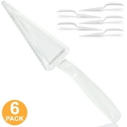 [6 Pack] 10 Inch Plastic Pie Server - Clear Disposable Cake Servers and Cutter Utensil, Heavy Duty Spatula for Serving Platter, Cutting Dessert, Pizza Pastry Slicer, Kitchen Knife and Wedding Flatware